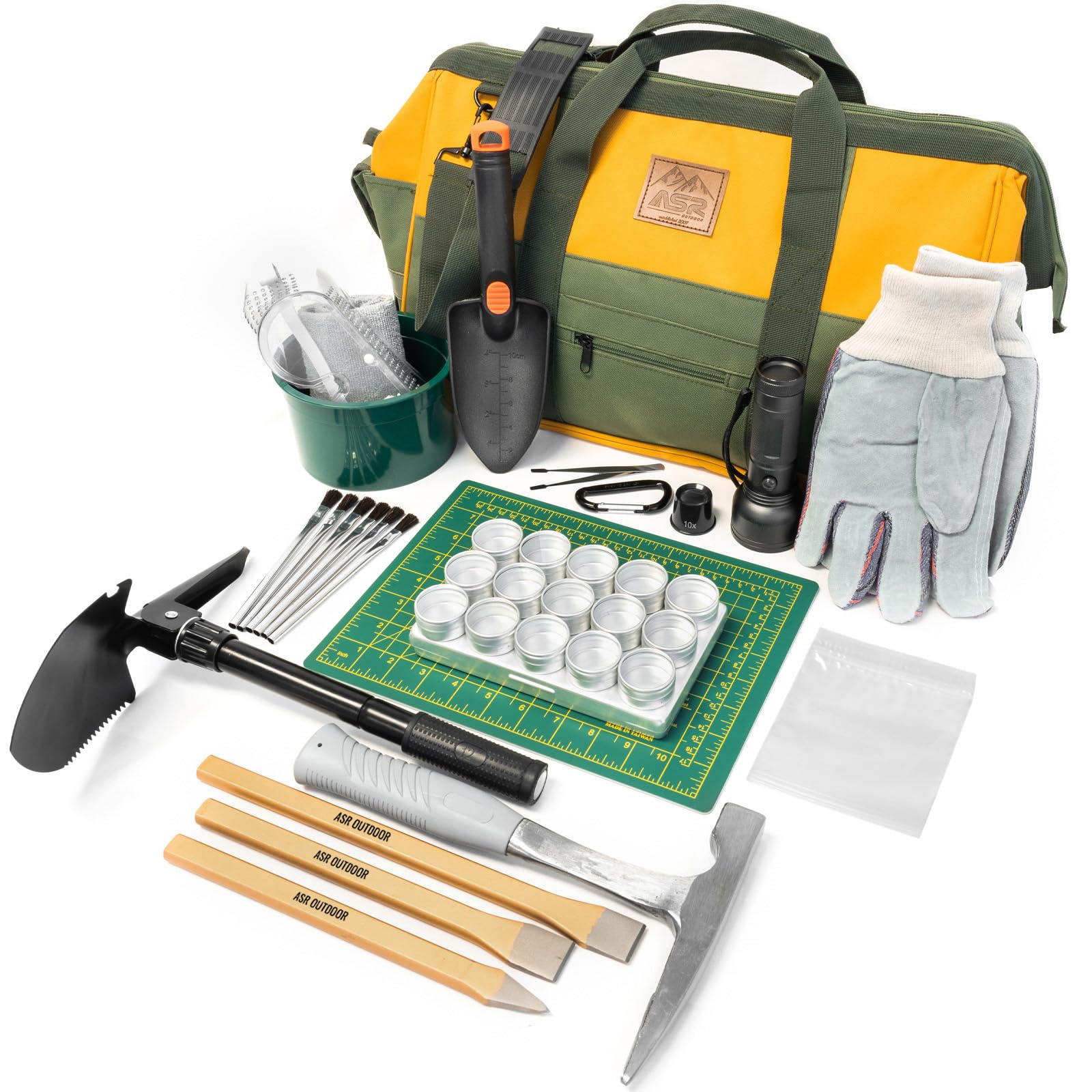 ASR Outdoor 13-Piece Geology Rockhounding Kit with Durable Tool Bag - Complete Rock Collecting Tools for Mineral Hunting, Gemstone Digging & Outdoor Adventures