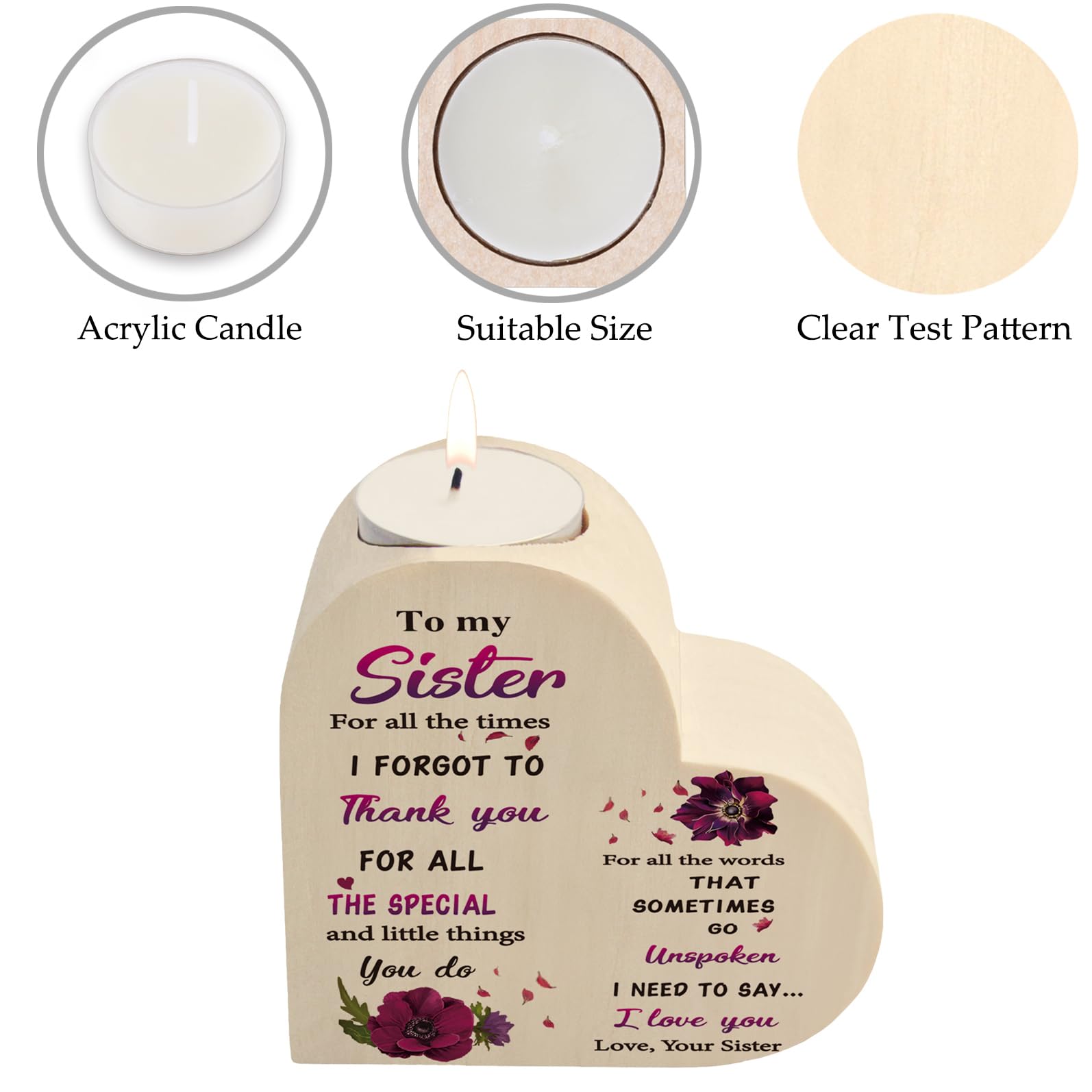 Sister Gifts - Unique Candle Holder & Heart Wooden Candlestick for Birthday, Bestie, or Best Friend - Perfect for Home Decor & Special Occasions
