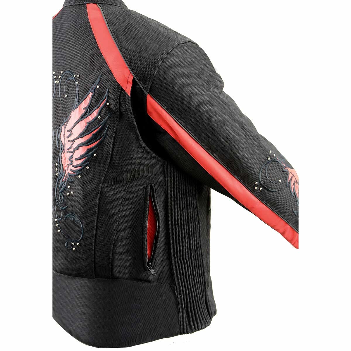 Milwaukee Leather SH1954 Women's Black Textile Motorcycle Jacket with Stud & Wings Detailing - Stylish Biker Jacket for Riding & Outdoor Adventures