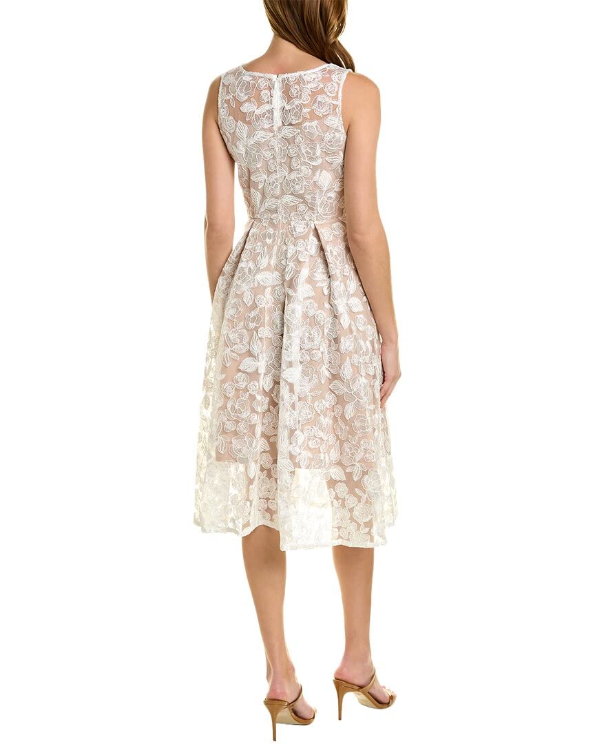 Adrianna Papell Women's Embroidered Tea Length Dress - Elegant Floral Lace Cocktail Dress for Wedding Guest, Party & Special Occasions