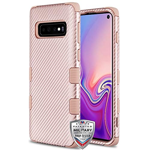 Rose Gold Carbon Fiber Case for Galaxy S10 - Slim Hybrid Protective Cover with TUFF Fuse Technology | Perfect for Everyday Use, Work & Travel