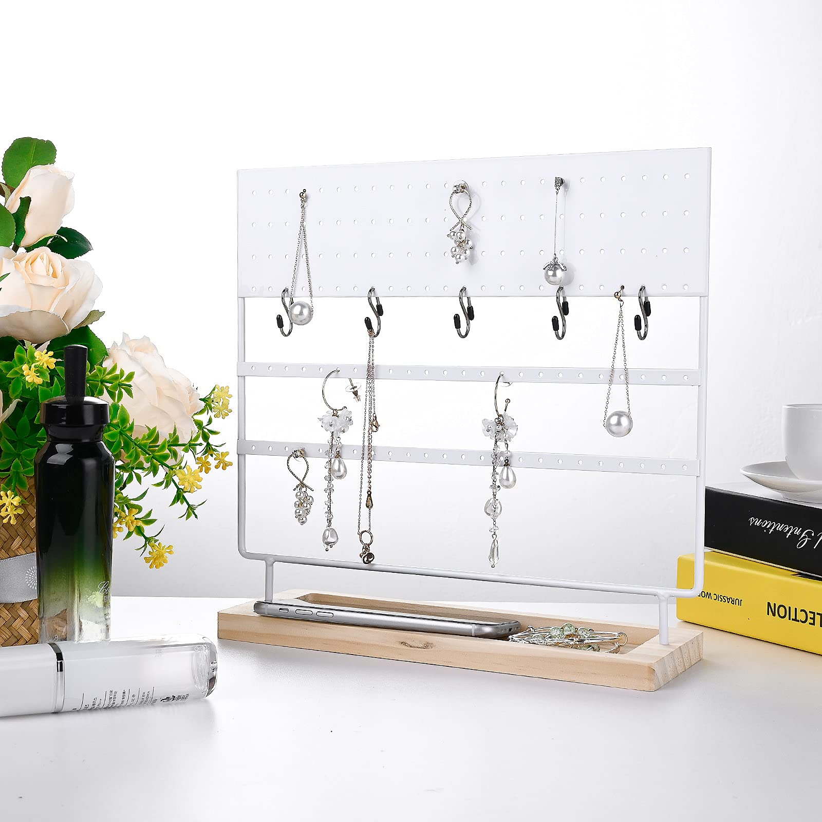 VERGILIUS White Jewelry Organizer Stand - 144 Holes Earring & Necklace Display Tree for Stylish Jewelry Storage | Perfect for Bedroom, Bathroom, and Vanity Organization