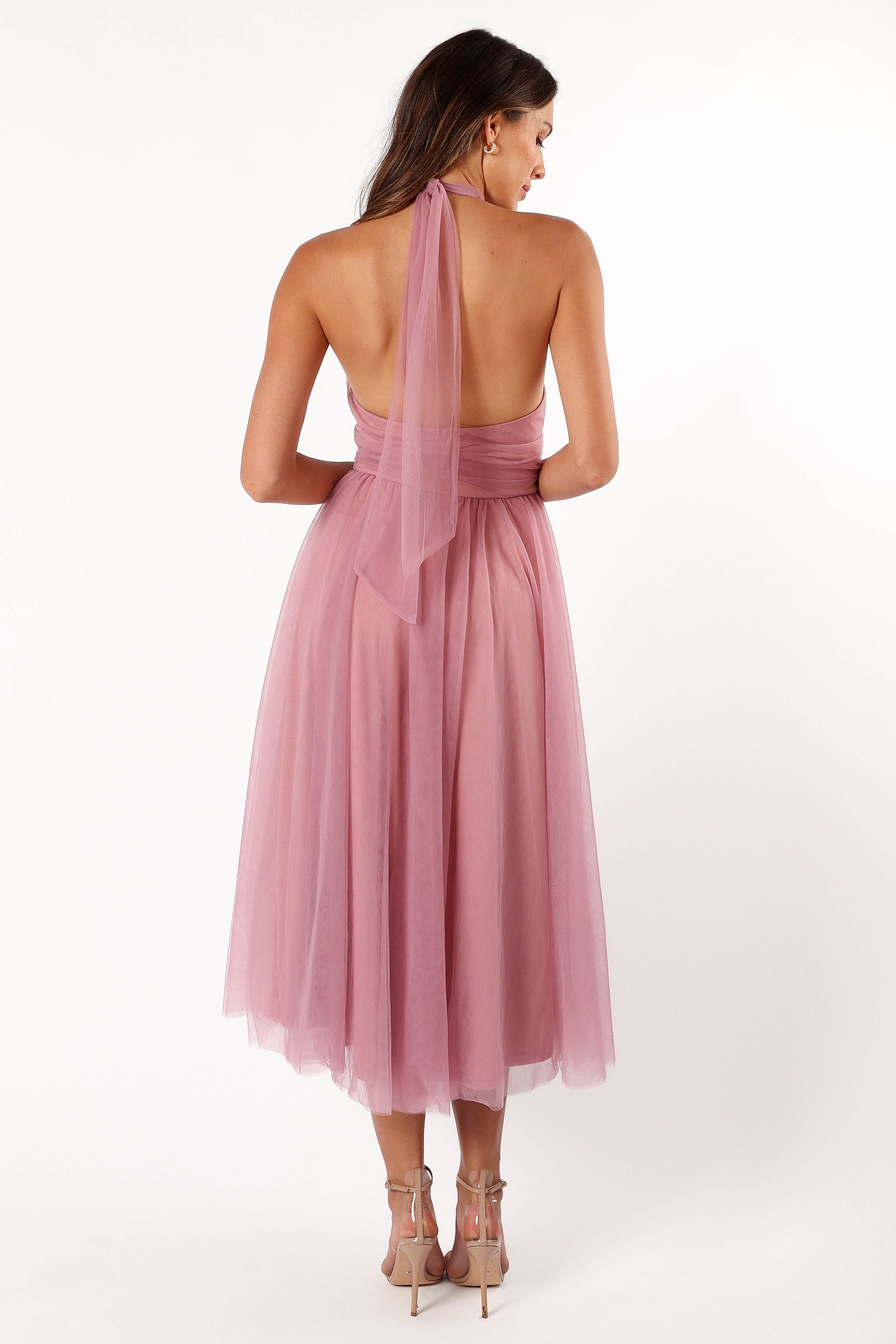 Aletta Women's Halter Neck Midi Dress in Pink - Elegant Summer Party, Wedding Guest & Cocktail Attire