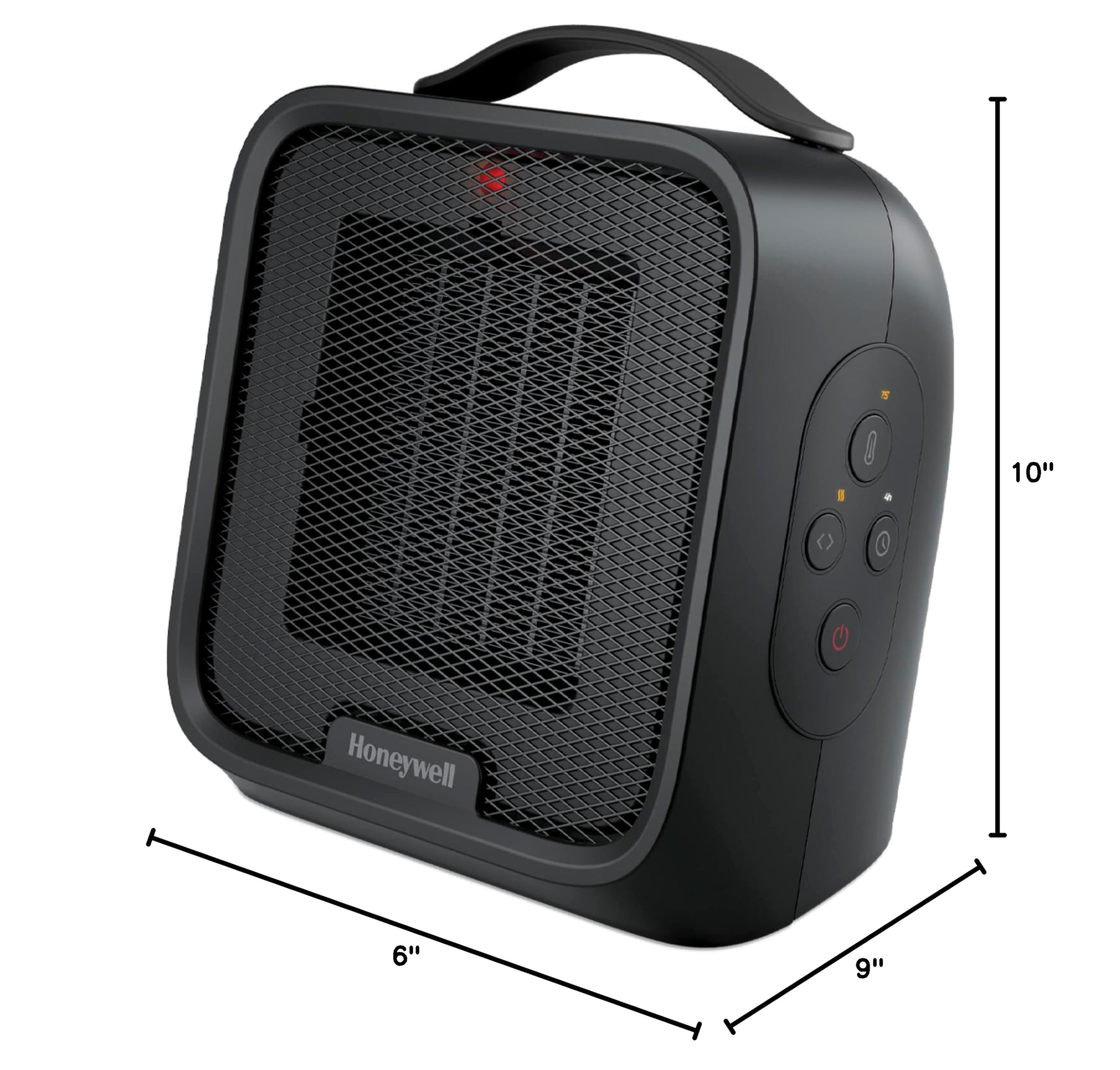 Honeywell UberHeat Plus Ceramic Space Heater - Compact & Quiet Personal Heater for Small Rooms with Adjustable Thermostat, Auto-Off Timer & Overheat Protection - Ideal for Office, Bedroom, Dorm (Black, HCE220B)