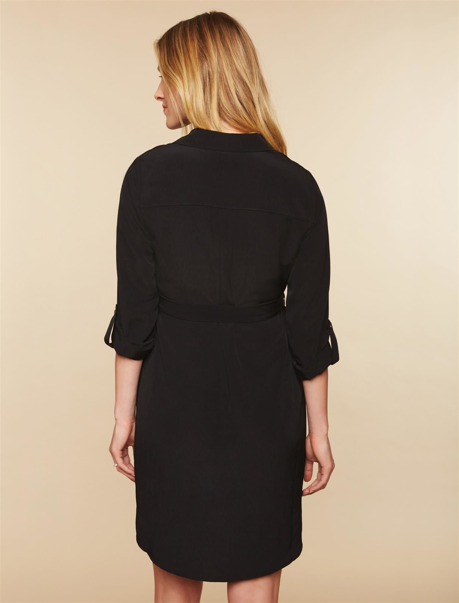 Stylish Maternity Collared Shirt Dress with Tie Detail for Pregnant Women - Perfect for Office, Casual Wear & Baby Showers
