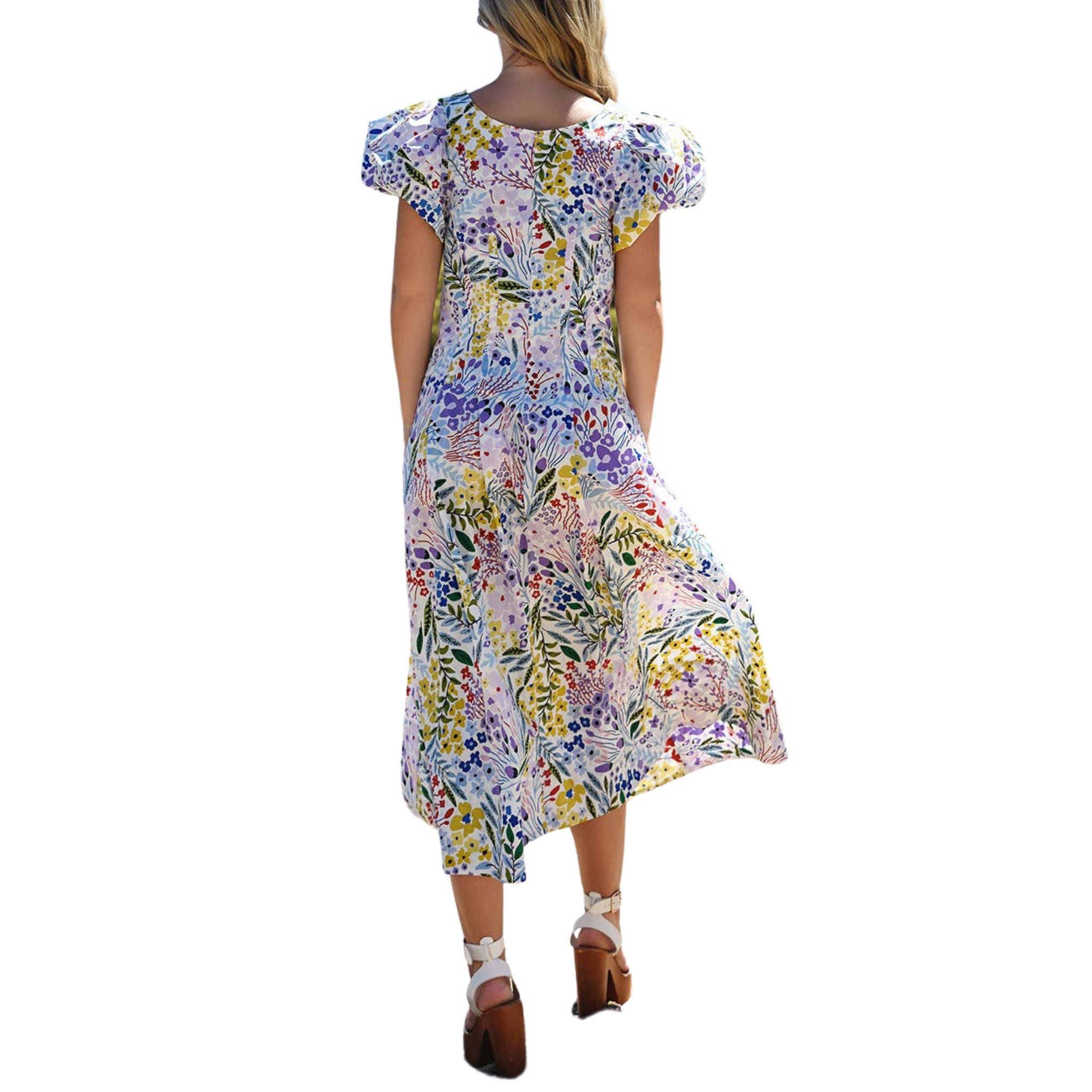 Stylish Purple Cotton Midi Dress for Women | Comfortable Garden Party & Summer Casual Wear