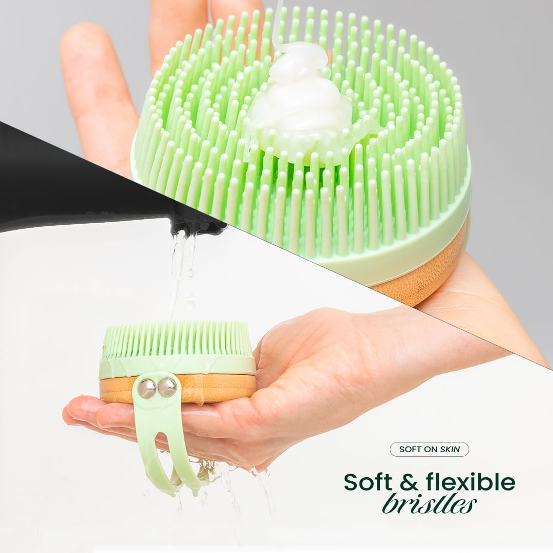 Premium Silicone Body Scrubber with Bamboo Base - Exfoliating Shower Brush & Loofah for Deep Cleansing - Ergonomic Bath Scrubber by Cuvered - Perfect for Sensitive Skin & Spa-Like Shower Experience