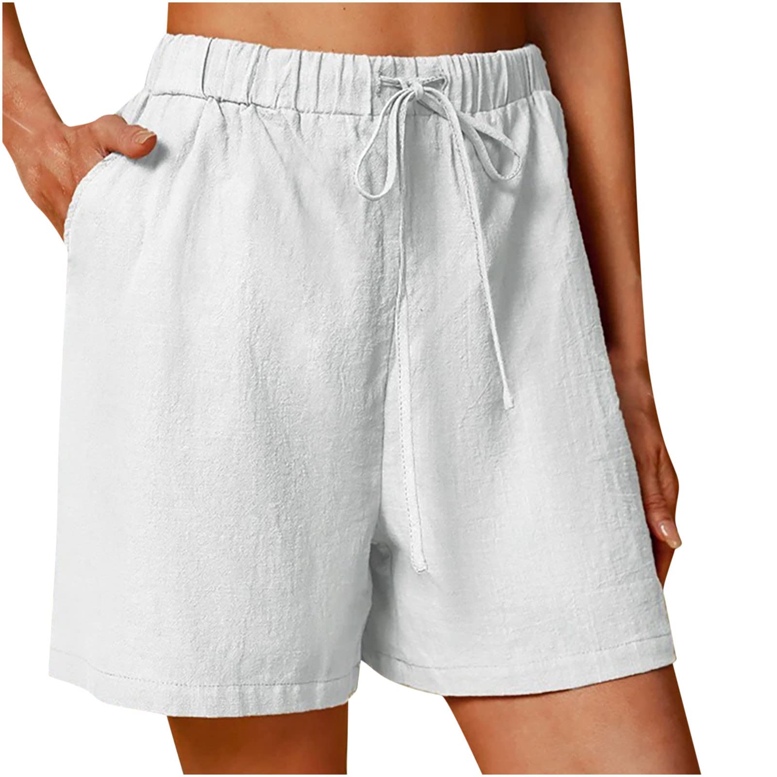 Women's Linen Shorts - High Waisted Summer Shorts with Pockets for Casual Outings