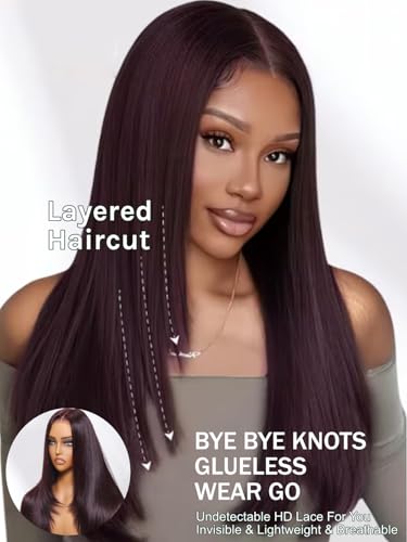 Bye Bye Knots Glueless Straight 7x5 Pre Cut Lace Black Cherry Color