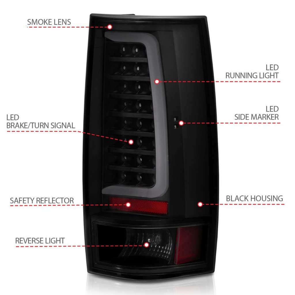 ANZO LED Tail Lights for Chevy Tahoe 2007-2014 - Black Plank Style with Smoke Lens (Part# 311322) | Enhanced Night Visibility & Stylish Upgrade for Pickup Trucks