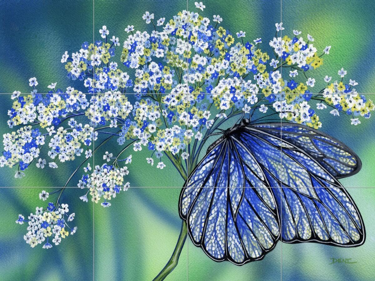 Ceramic Backsplash Tile Mural - Butterfly Design 'Wings of Lace' by Denise Freeman for Kitchen & Bathroom - Waterproof Peel & Stick Wall Decor for Home Renovation