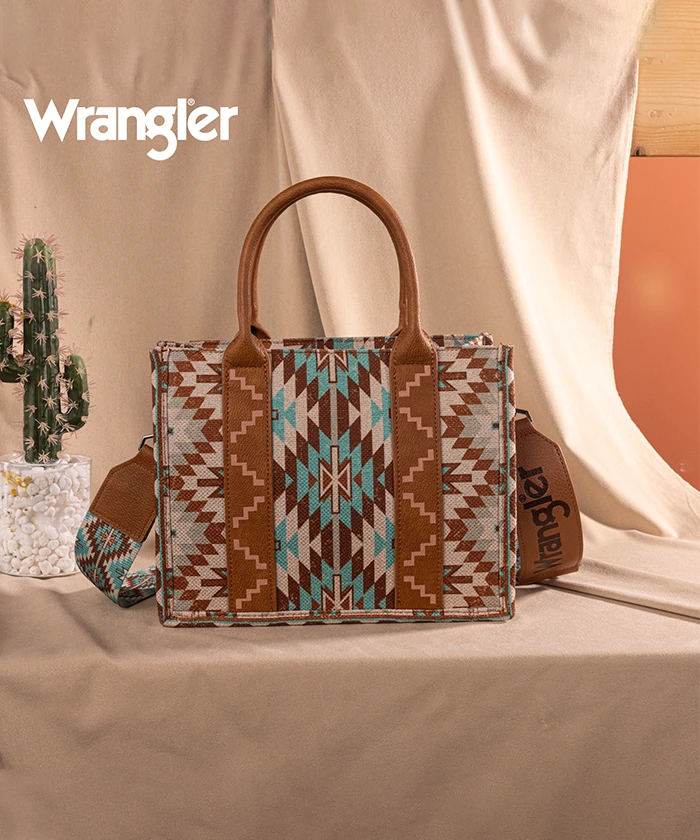Wrangler Aztec Print Canvas Tote Bag for Women - Stylish & Durable Handbag for Shopping, Beach, Work & Travel Accessories