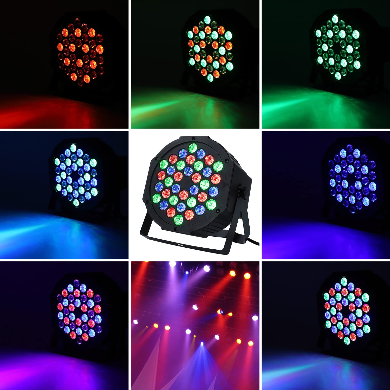 6 Pack 36 LED Par Lights - Sound Activated & DMX Control Stage Lighting for Weddings, Clubs, Concerts, Christmas Parties (Uplights for DJ, Music Shows, Holiday Events)