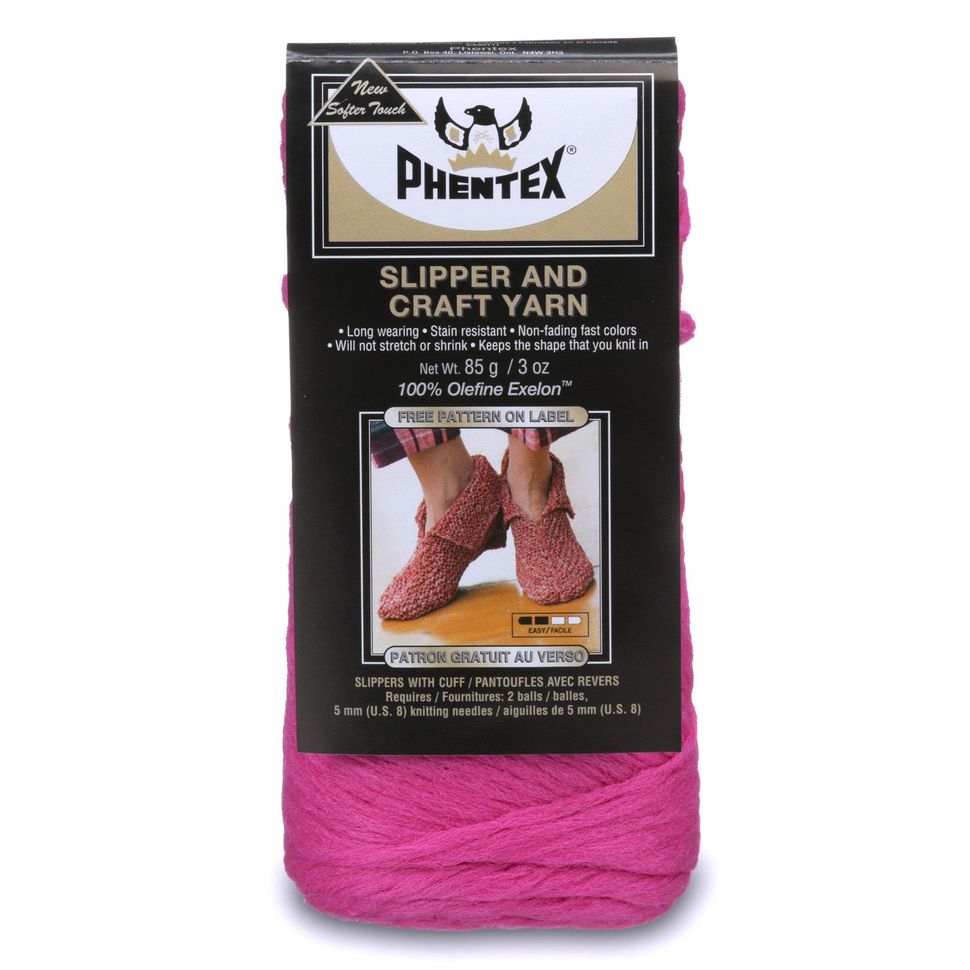 Phentex Slipper & Craft Yarn - 3 Ounce Hot Pink Single Ball for Knitting, Crocheting, and DIY Projects | Perfect for Socks, Blankets, and Home Decor