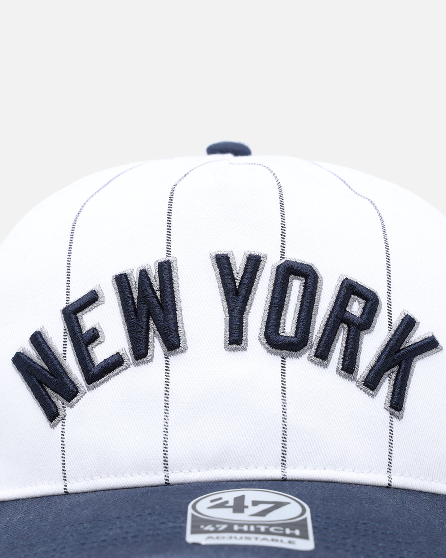 New York Yankees '47 Brand Double Header Pinstripe Snapback Hat - White Adjustable Hitch Back Cap for Baseball Fans & Streetwear Fashion | Game Day & Casual Wear
