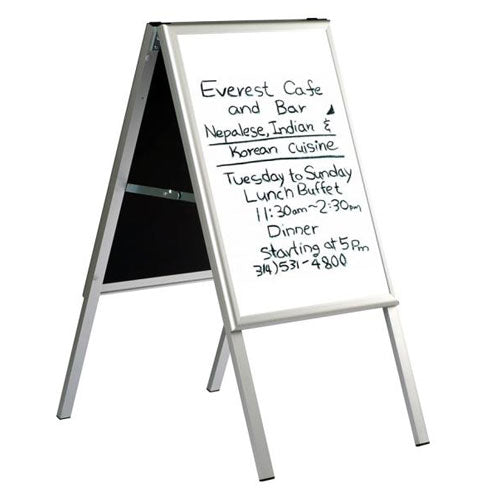 22x28 Silver A-Frame Dry Erase Whiteboard with Sidewalk Sign Holder - Indoor/Outdoor Use for Restaurants, Retail Stores & Events