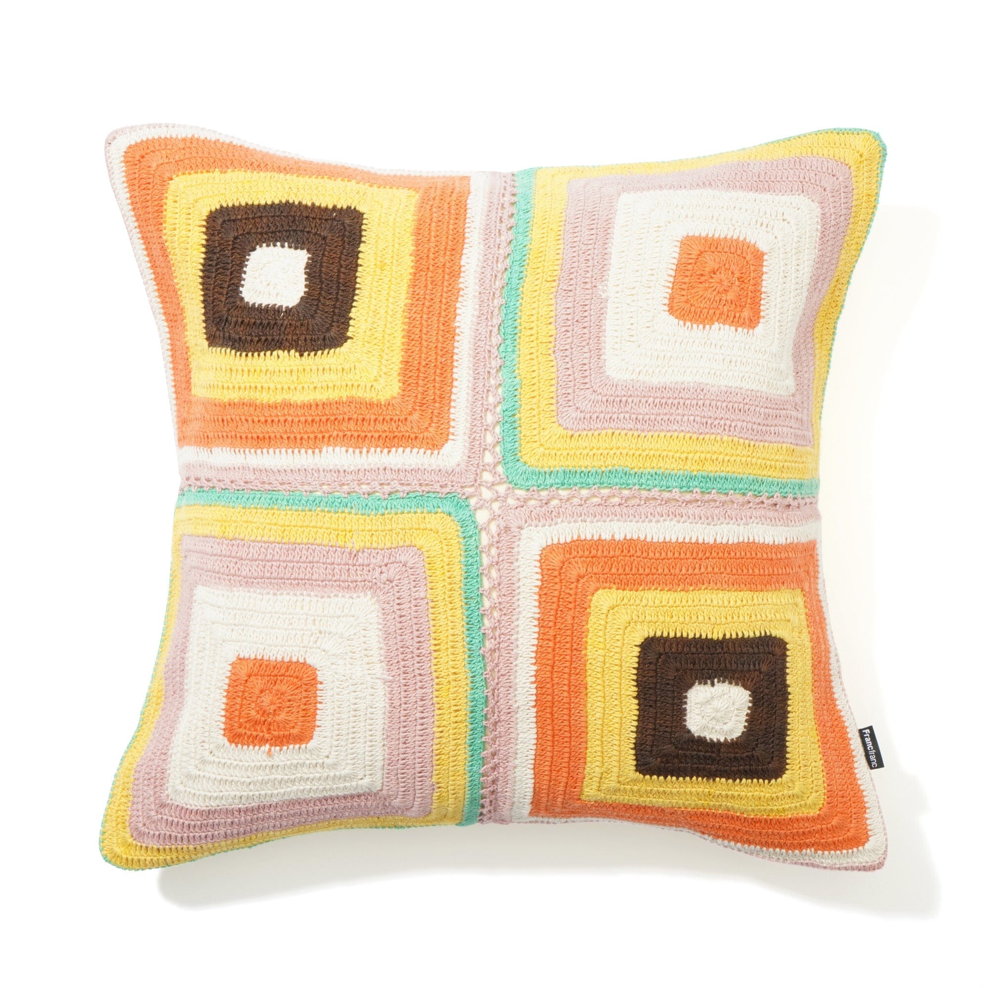 Handmade Crochet Block Cushion Cover 18x18 Inches - Bohemian Home Decor for Sofa, Bed, Chair - Multi-Color Square Pillow Case for Living Room, Bedroom, Nursery