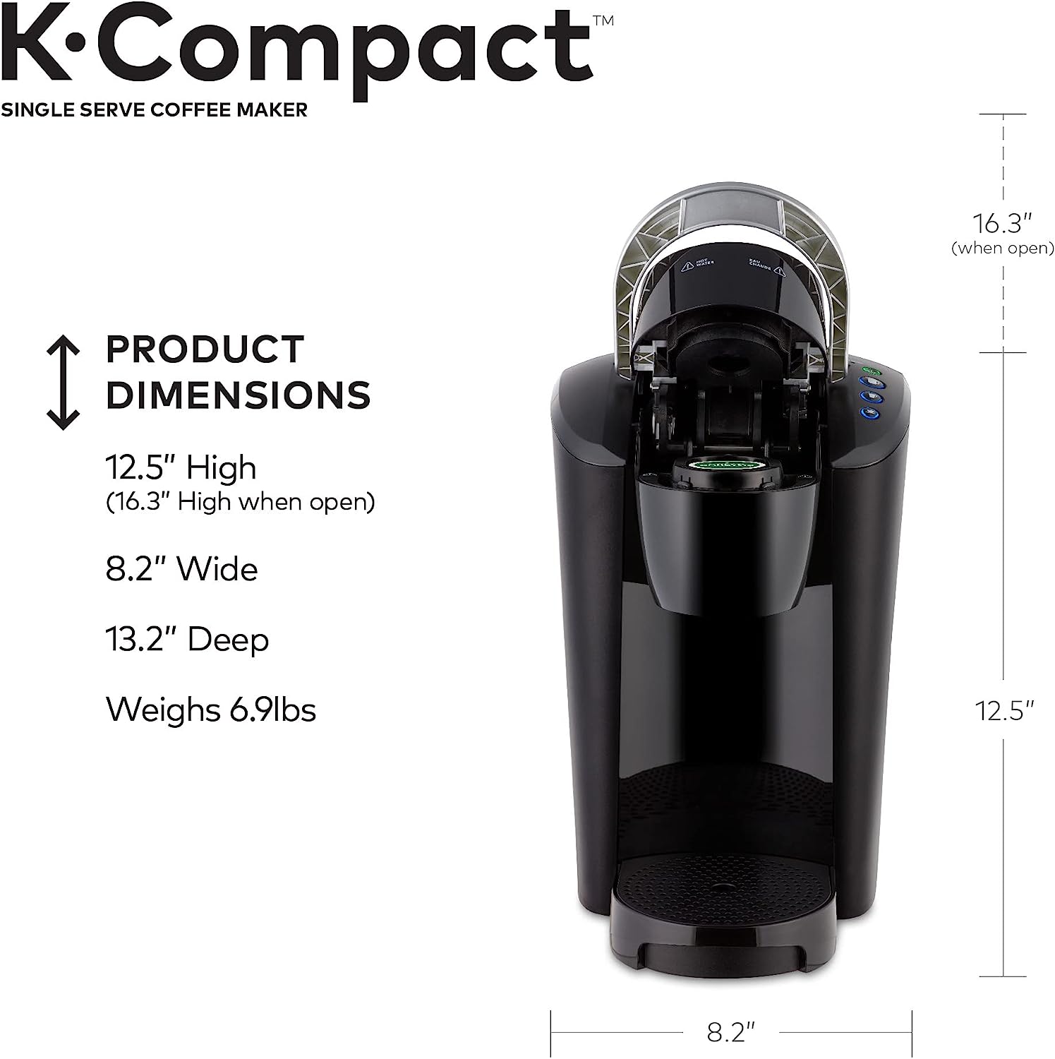 Keurig K Compact Single Serve K-Cup Coffee Maker - Fast Brewing, 3 Cup Sizes, Black (Renewed) | Perfect for Home, Office & Small Spaces | Smart Saver Coffee Machine