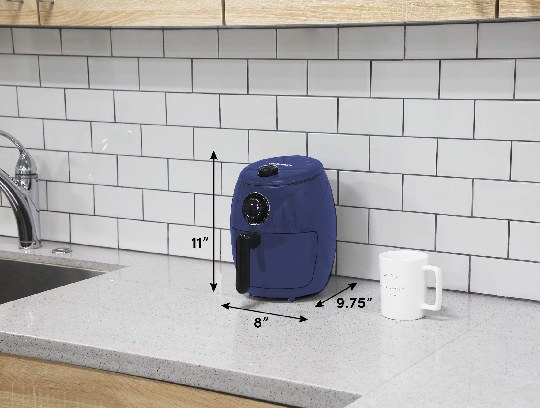 Elite Gourmet EAF-0201BG 2.1 Quart Compact Electric Air Fryer - Oil-Free Healthy Cooking, 1000W, Timer & Temp Control, Space-Saving Design (Blue Gray) - Perfect for Small Kitchens, Dorms & Healthy Meal Prep