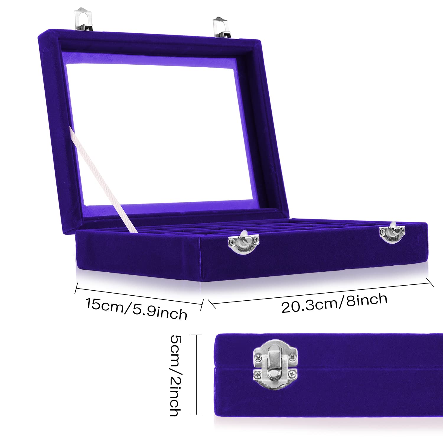 Lainrrew 24-Slot Velvet Jewelry Organizer Box - Premium Ring & Earring Display Case for Women | Jewelry Storage Tray for Necklaces, Bracelets & Accessories | Perfect for Bedroom Vanity, Travel & Gift (Blue)