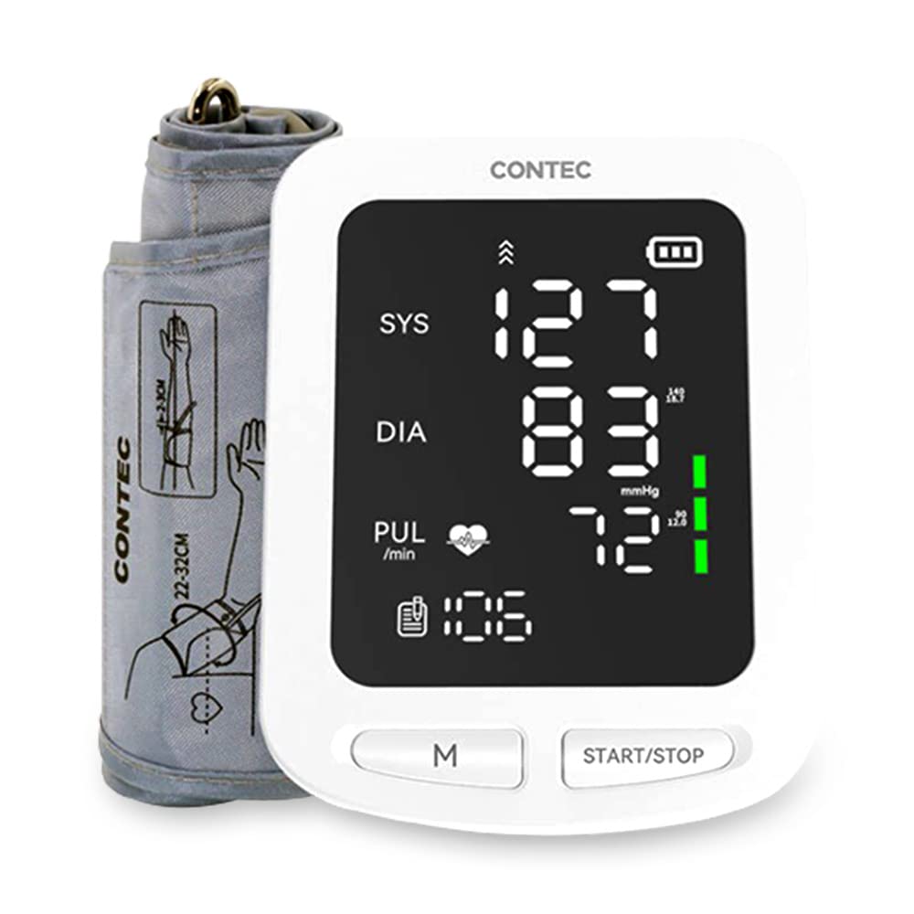 **CONTEC08E Automatic Upper Arm Blood Pressure Monitor with Adjustable Cuff - Digital Screen Display, Irregular Heartbeat & Hypertension Detection for Adults - Home Health Care & Medical Use**