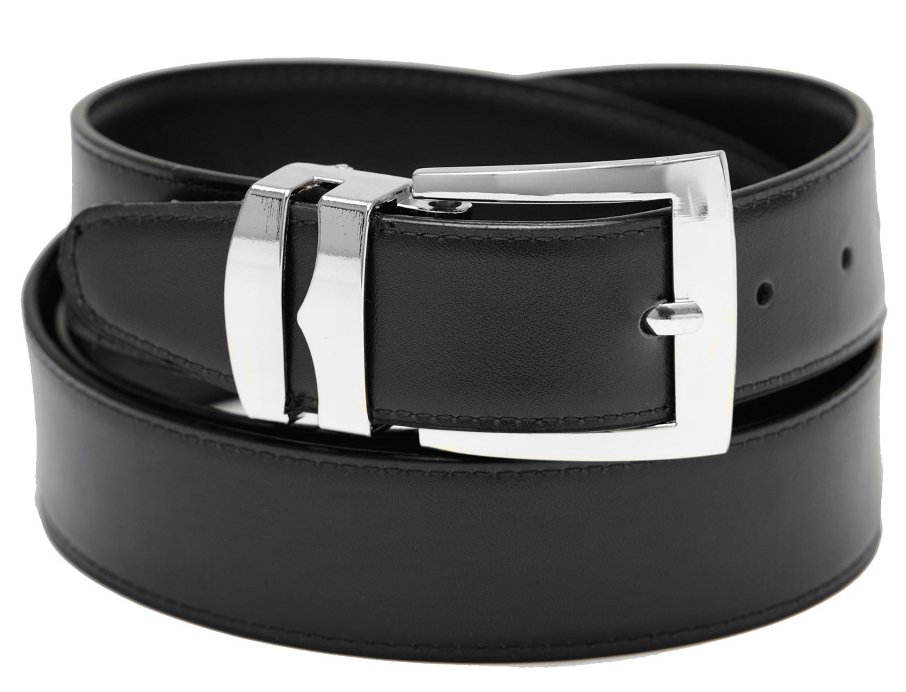 Men's Reversible Wide Bonded Leather Belt with Silver-Tone Buckle - Charcoal Grey/Black | Stylish & Durable for Casual & Office Wear