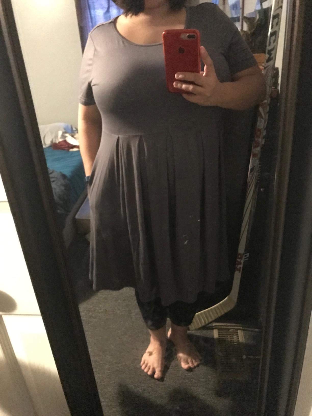 **Tralilbee Women's Plus Size Short Sleeve Dress - Casual Pleated Swing Dress with Pockets for Summer, Travel & Everyday Wear**