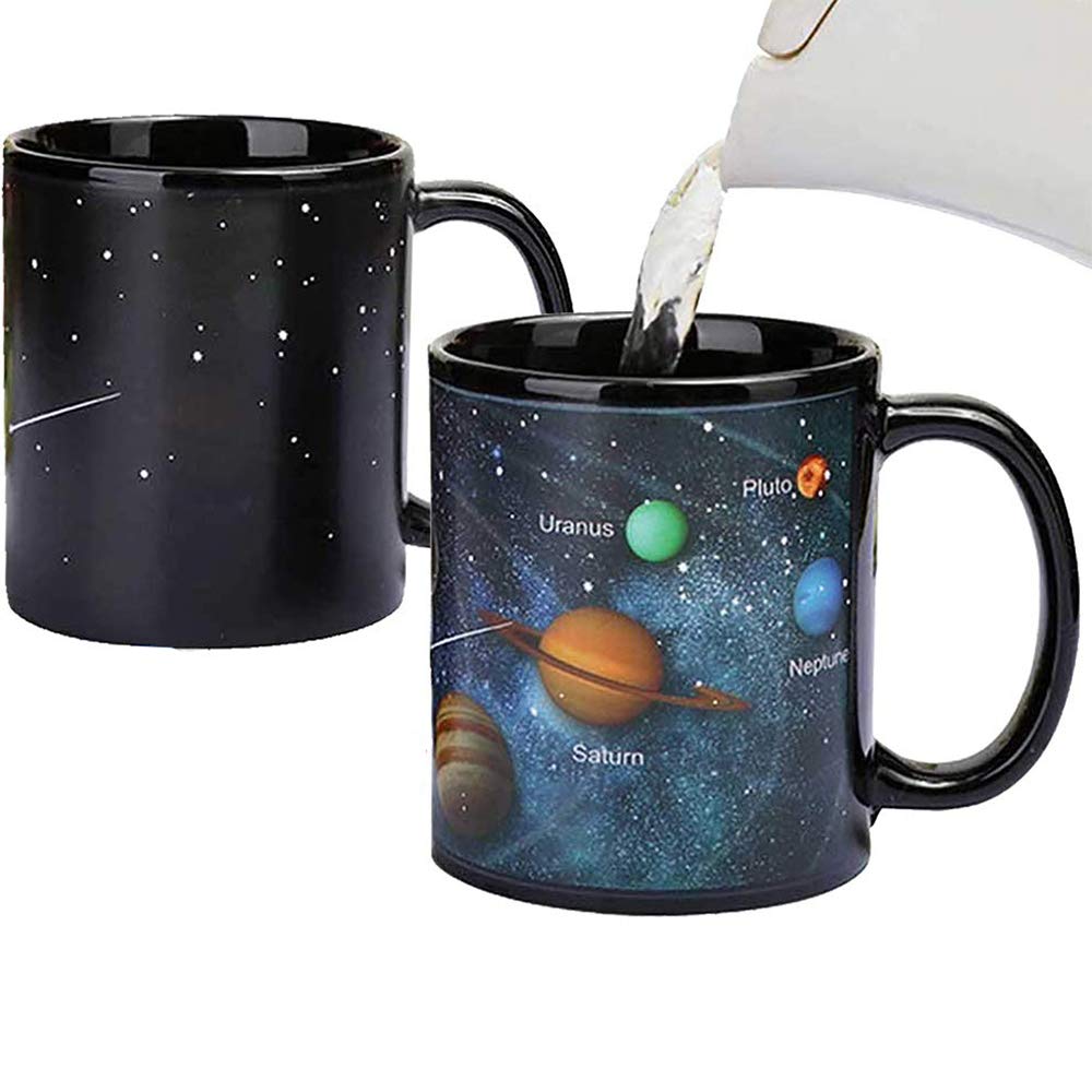 Heat Sensitive Solar System Magic Coffee Mug - Color Changing Porcelain Tea Cup with Planets Design - Funny Christmas Gift for Space Lovers (10oz) - Perfect for Office Use, Home Decor & Sci-Fi Enthusiasts - by Antspirit