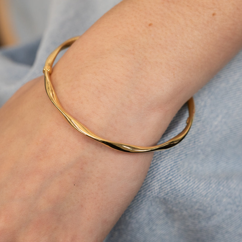 9ct Silver Filled Open Twist Bangle - 65mm Yellow Gold Tone Bracelet for Women, Elegant Jewelry Gift for Birthday, Anniversary & Special Occasions