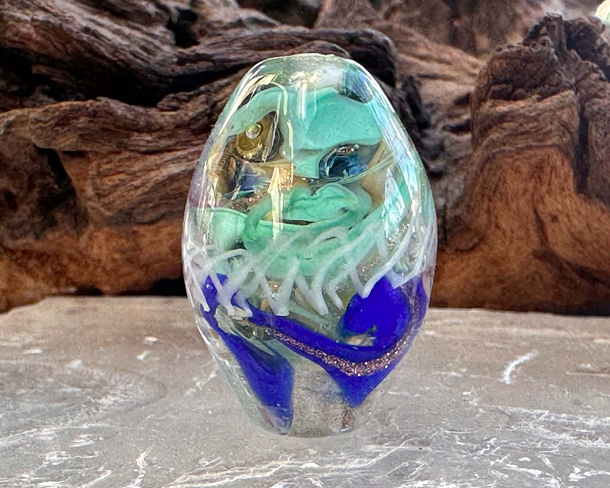 Enigmatic Azure Swirl Lampwork Glass Focal Bead SRA - Perfect for Jewelry Making, DIY Crafts, and Beading Projects