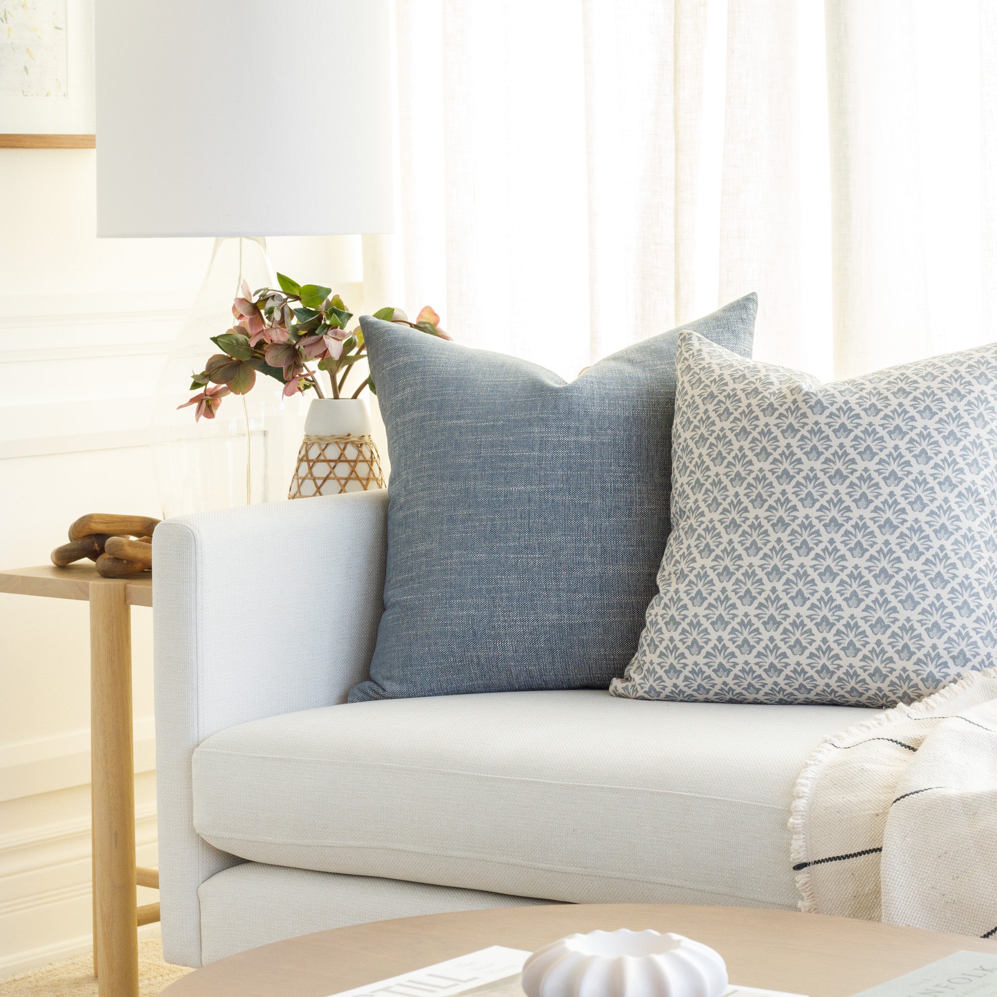 Perry 22x22 Inch Decorative Throw Pillow Cover - Soft Chambray Fabric for Couch, Bed, and Home Decor - Perfect for Living Room, Bedroom, and Dorm Styling