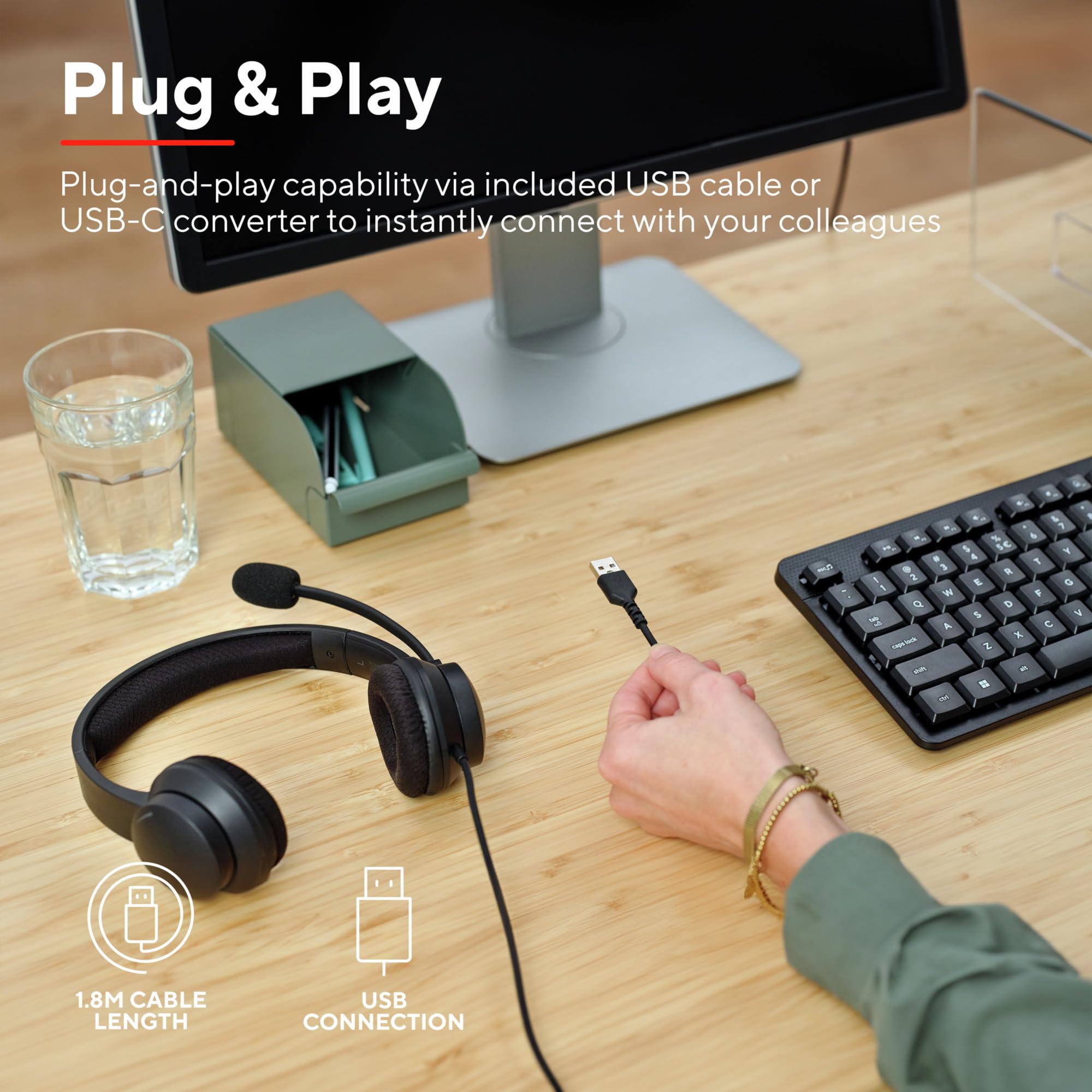 Trust Ayda On-Ear USB PC Headset with ENC Noise Cancelling Microphone - Lightweight Wired USB-C Headphones with 1.8m Cable, 65% Recycled Plastic - Ideal for Computer, Laptop, Mac, Zoom, Teams Calls & Online Gaming (Black)