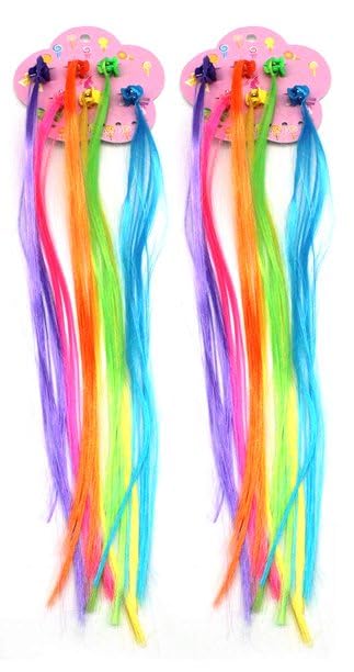AKADO Kids Hair Extensions with Clips - 12PC Rainbow Braided Hair Extensions for Girls | Fashion Hair Accessories & Bobby Pins | Perfect for Parties, Performances, Halloween & Cosplay