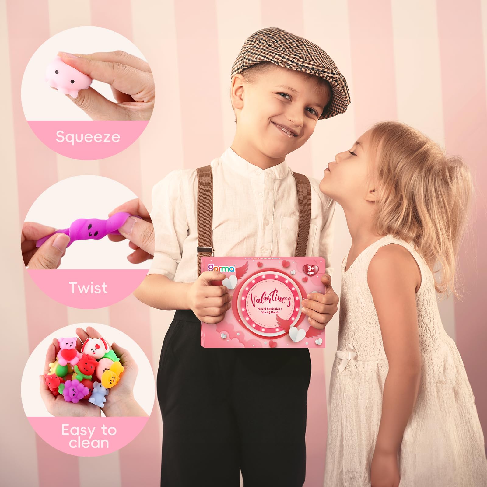 72Pcs Valentine's Day Gift Cards for Kids with Mochi Squishies & Sticky Hands - Cute Stress Relief Toys, Classroom Prizes, Party Favors for Boys & Girls | Perfect for Valentine's Exchange, Birthday Parties & School Rewards