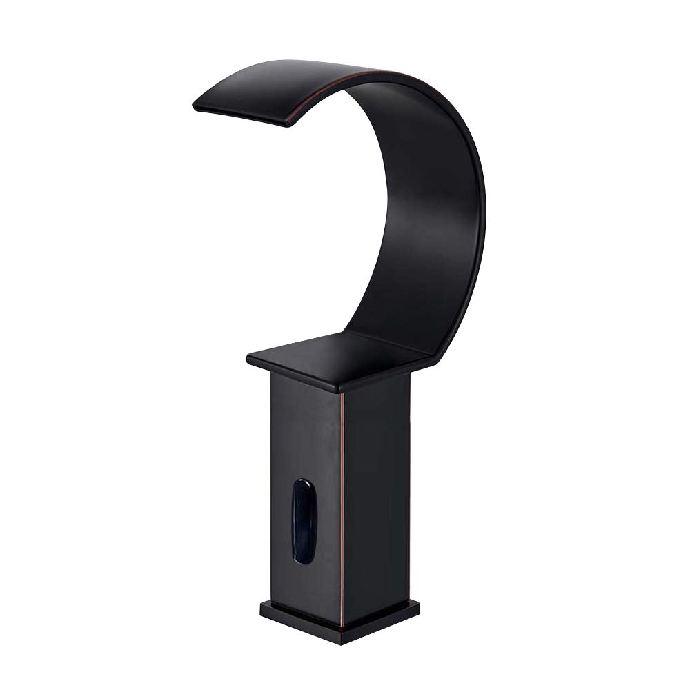 BS-WBT7876 Touchless Automatic Motion Sensor Faucet - Waterfall Brass Deck Mount Faucet with Hot & Cold Water - Oil Rubbed Bronze Finish for Modern Bathroom & Kitchen Sink | ADA Compliant, Water-Saving Design