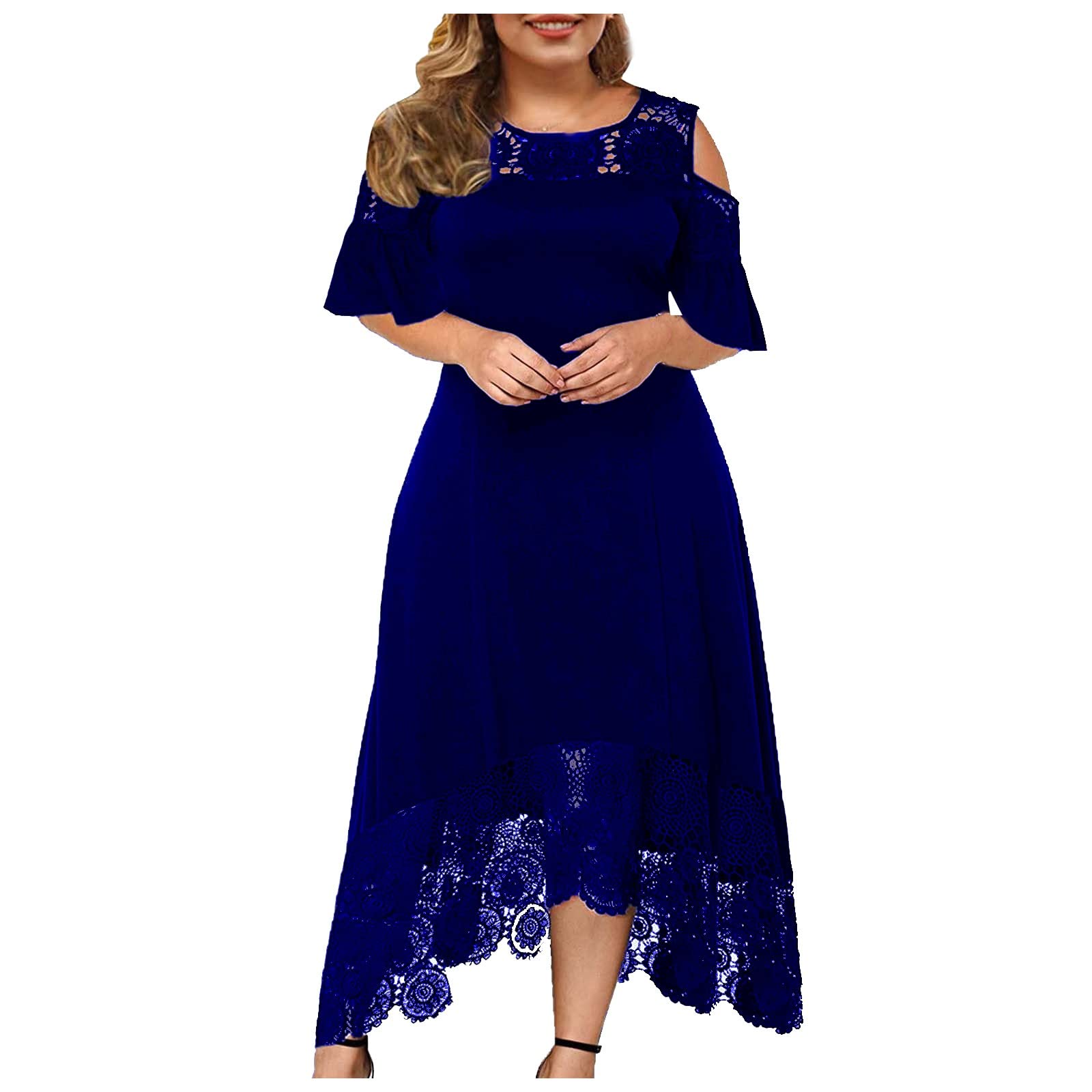Eaktool Printed Slip Dress for Women - Plus Size Cold Shoulder Floral Lace Maxi Evening Dress, Elegant Party Gown in Large Sizes - Perfect for Weddings, Date Nights & Special Occasions