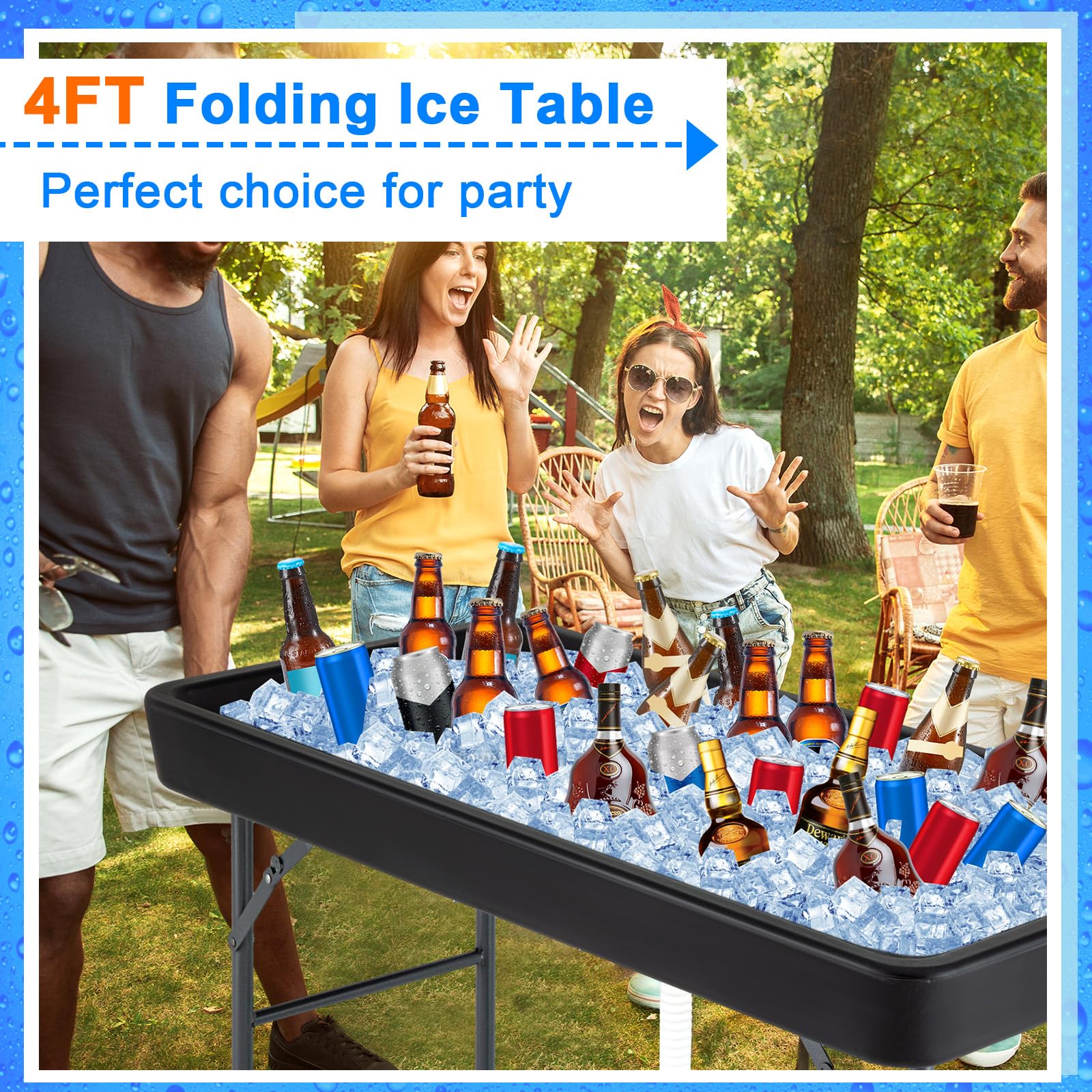 Suzile 4-Foot Folding Ice Table with Drain - Portable Cooler Table for Outdoor, Picnic, BBQ, Camping & Wedding | Black | Keep Food & Drinks Cold at Parties, Tailgates & Beach Outings