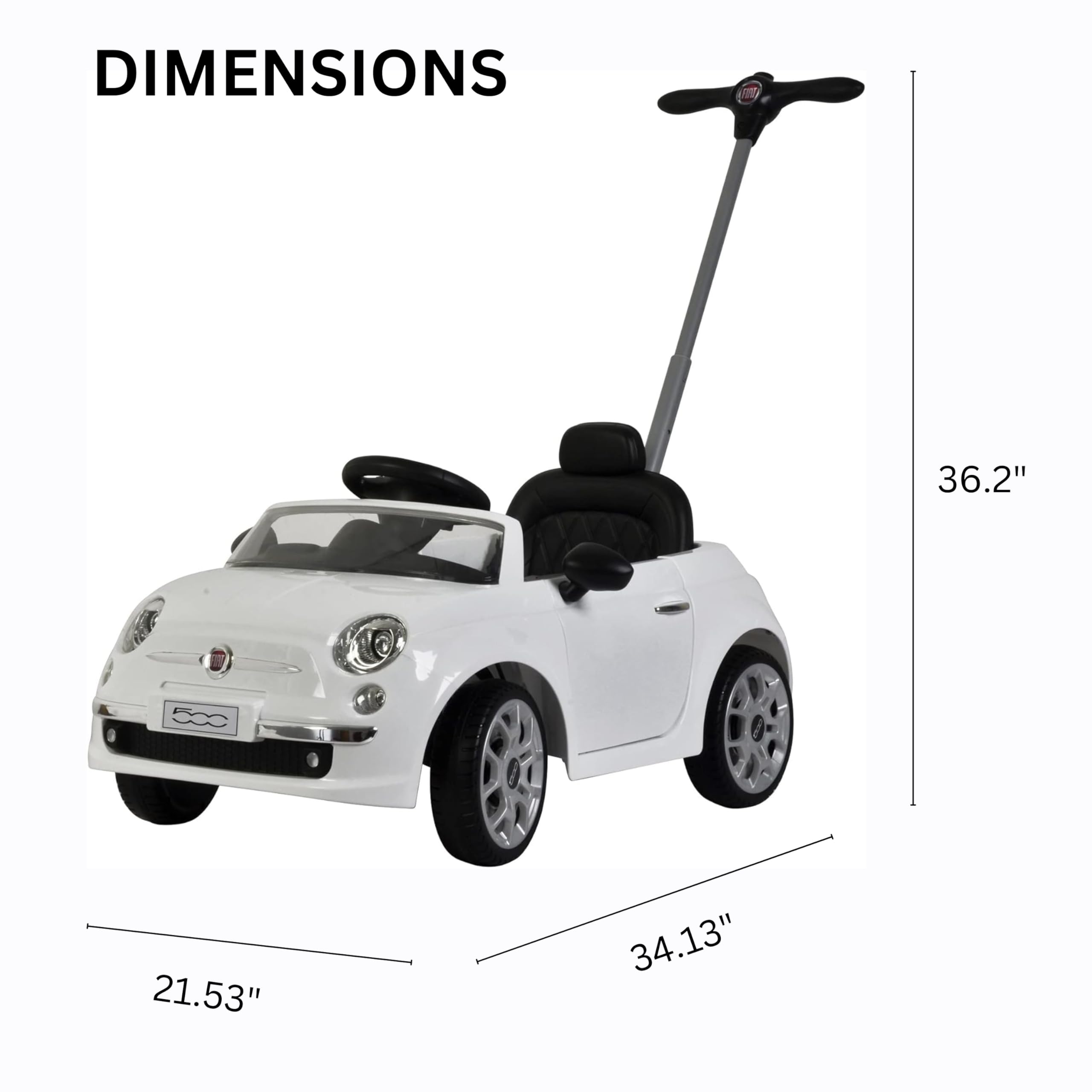 Best Fiat 500 Ride On Push Car for Kids - Adjustable Footrest & Handle, Built-in Horn & Music, Stable Wheels - Toddler Stroller Toy for Ages 2-3 Years (37