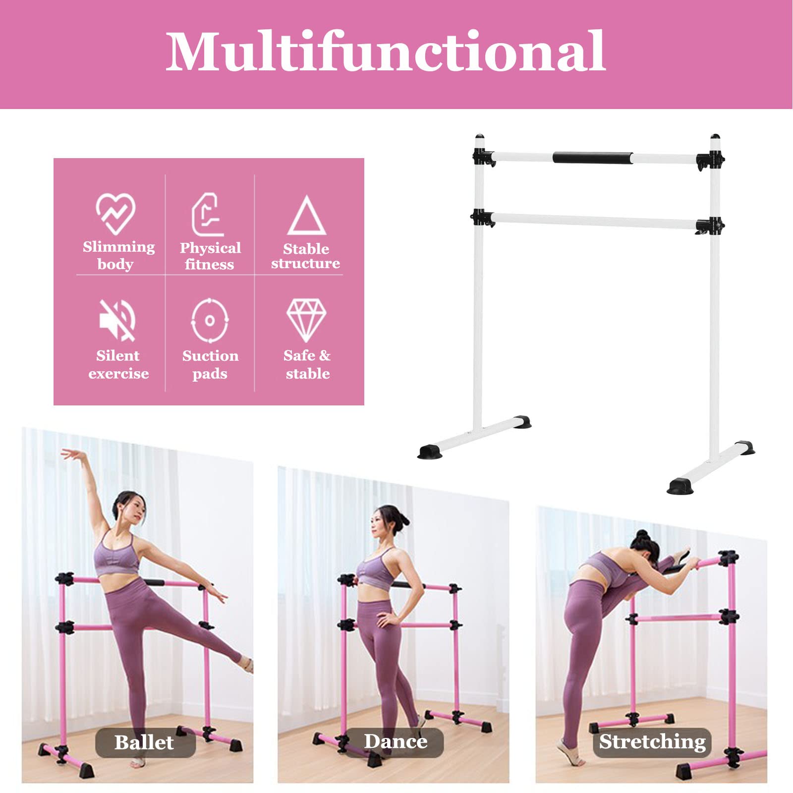 Adjustable Height Portable Freestanding Ballet Barre for Kids - Lightweight Dance Bar Perfect for Home Gym, Studio, Ballet, Pilates, Stretch & Fitness Training - Ideal for Dance Practice, Exercise & Flexibility Workouts