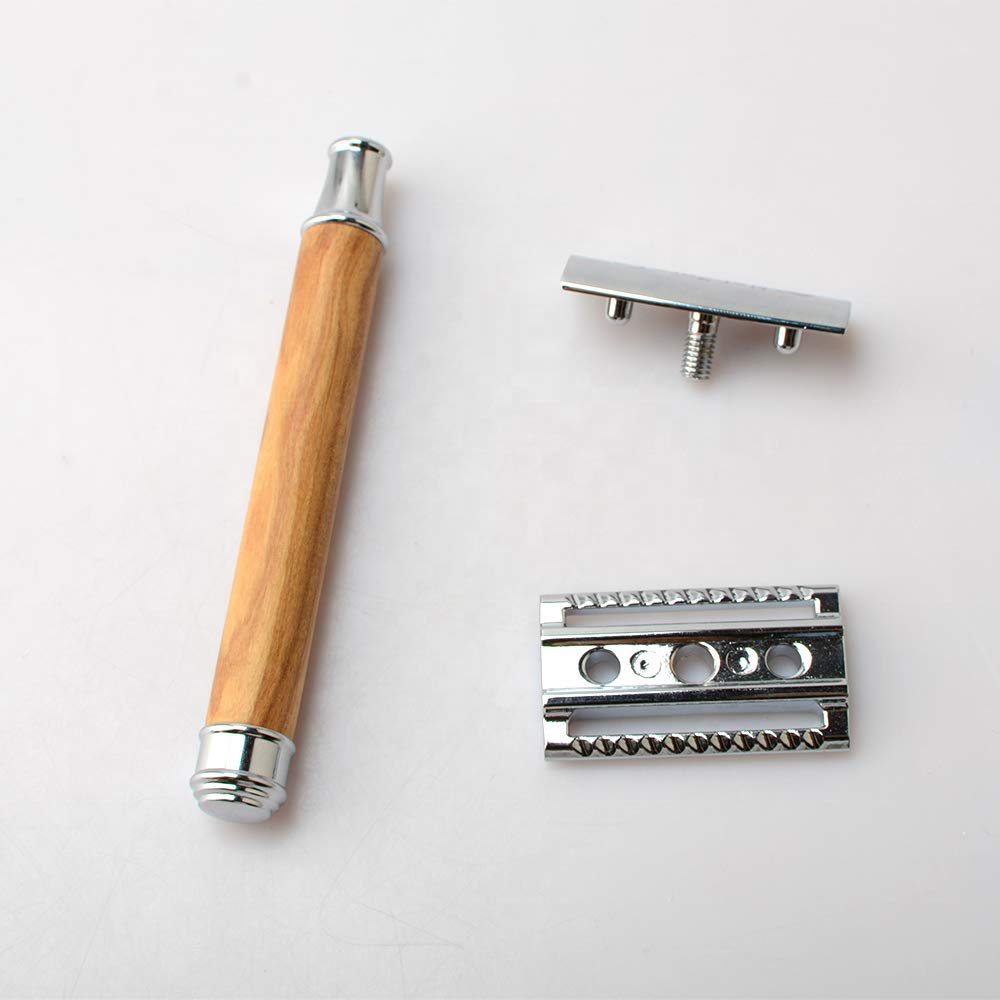 Eco-Friendly Double Edge Safety Razor with Olive Wood Handle - Durable & Reusable for Men & Women - Perfect for Sustainable Shaving