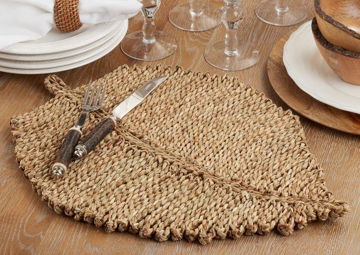 Natural Woven Seagrass Leaf-Shaped Table Placemats Set of 4 - 14
