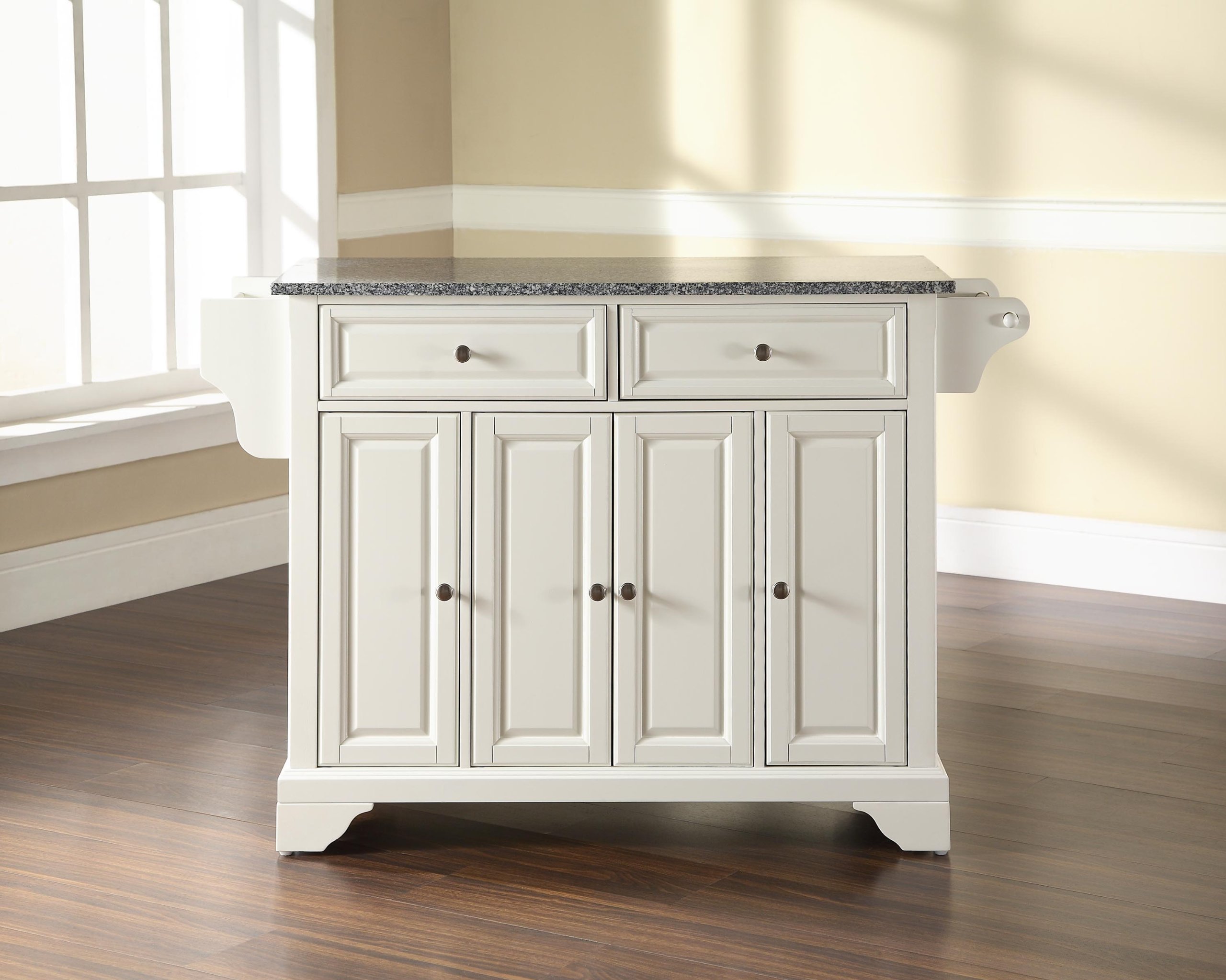 Crosley Lafayette Granite Top Rolling Kitchen Island Cart with Storage - Microwave Stand & Spice Rack, White | Perfect for Small Kitchens, Pantry Organization & Mobile Food Prep Station