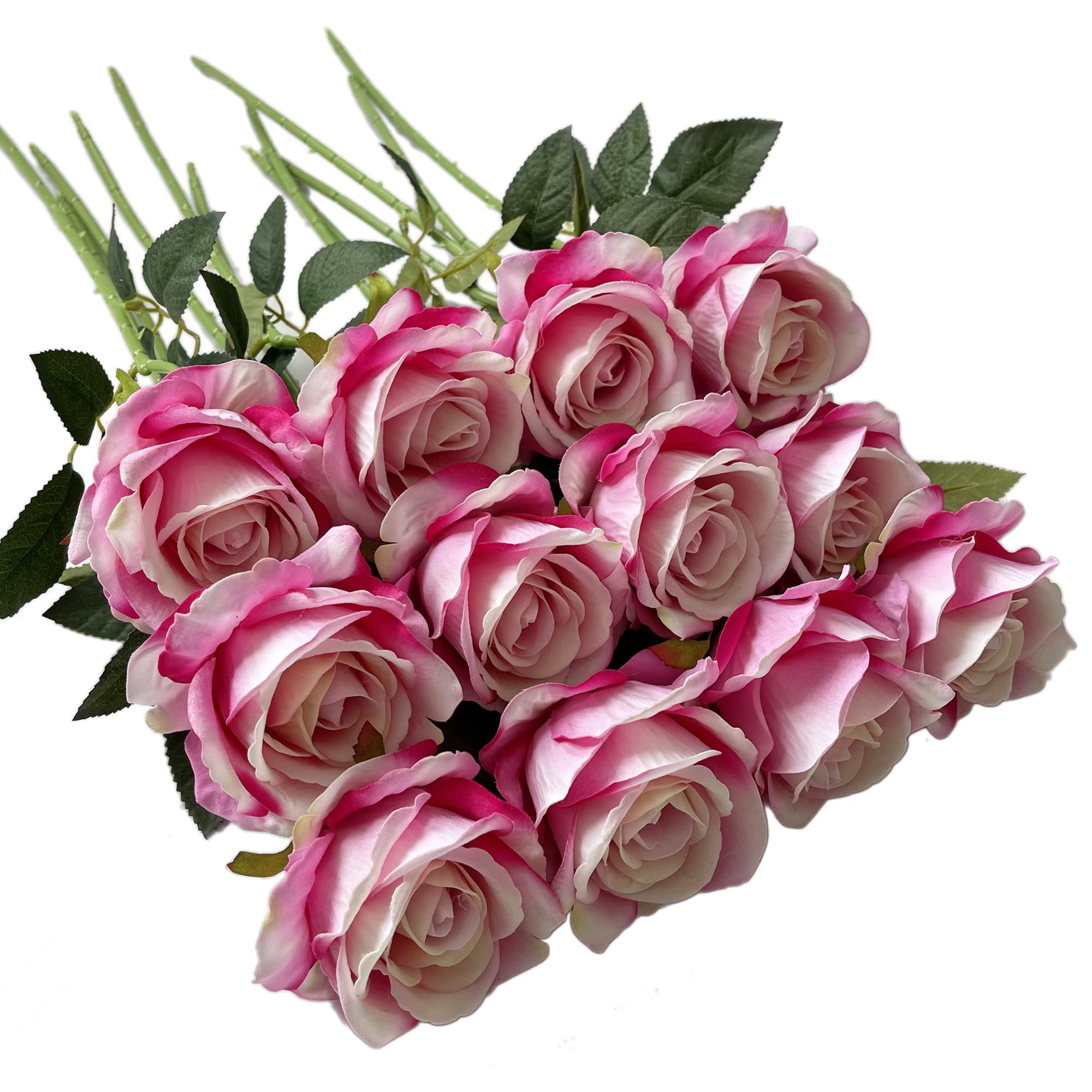 UKELER 12-Pack Dark Pink Artificial Silk Roses - Real Touch Faux Flowers with Long Stems for DIY Bouquets, Home Decor, Wedding Centerpieces, Party Arrangements, and Romantic Gift Giving