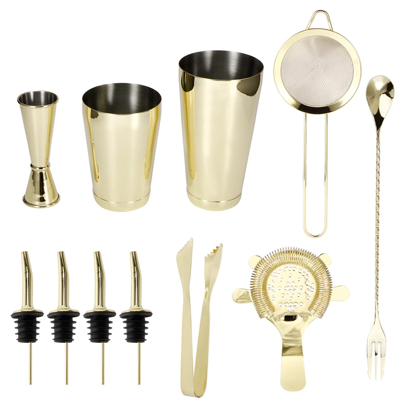Premium 11-Piece Gold Cocktail Shaker Set - Stainless Steel Martini Mixer Kit with Bar Tools | Portable Bartender Essentials for Home Bars, Parties & Professional Mixology