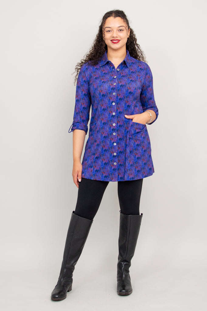 Charlie Tunic - Brushwork Bamboo Print Women's Top | Flowy Casual Blouse for Summer | Perfect for Beach, Office & Everyday Wear