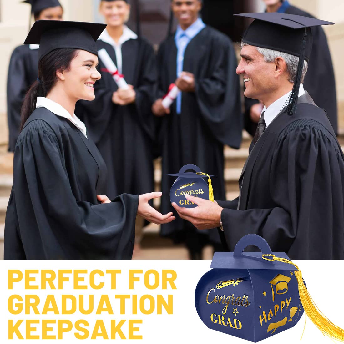 2025 Graduation Candy Boxes with Tassel - 30pcs Blue & Gold Grad Party Favors for Congrats