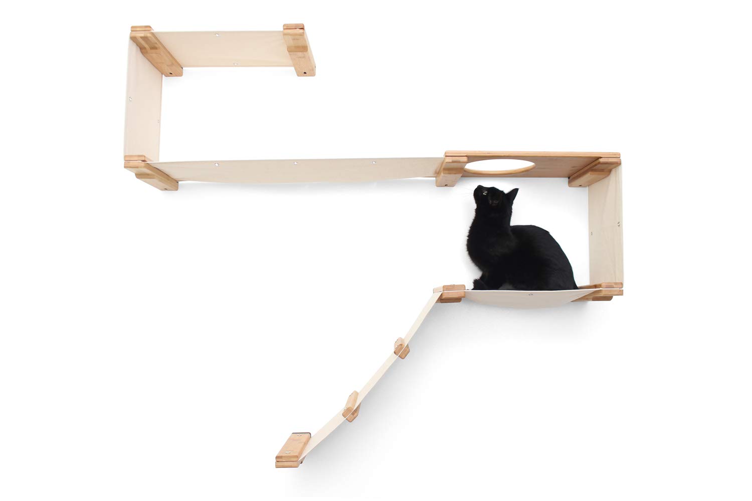 Premium Cat Wall Mounted Play Condo - Modular Bamboo Cat Tree with Sisal Scratching Pole & Hammock - 18