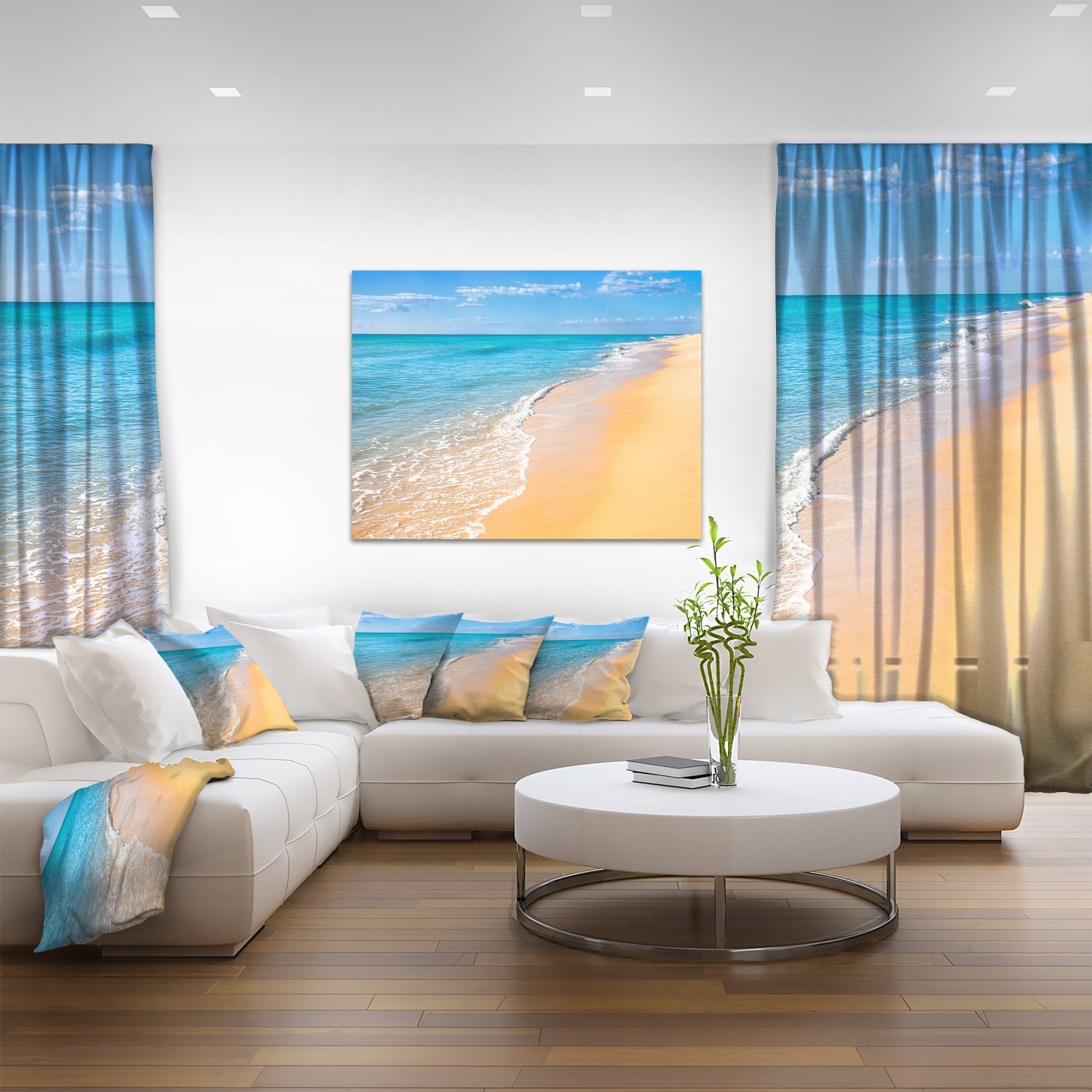 Tropical Blue Sea and Sky Seashore Photo Canvas Art Print - Coastal Wall Decor for Living Room, Bedroom & Office - Beach Themed Home Decoration