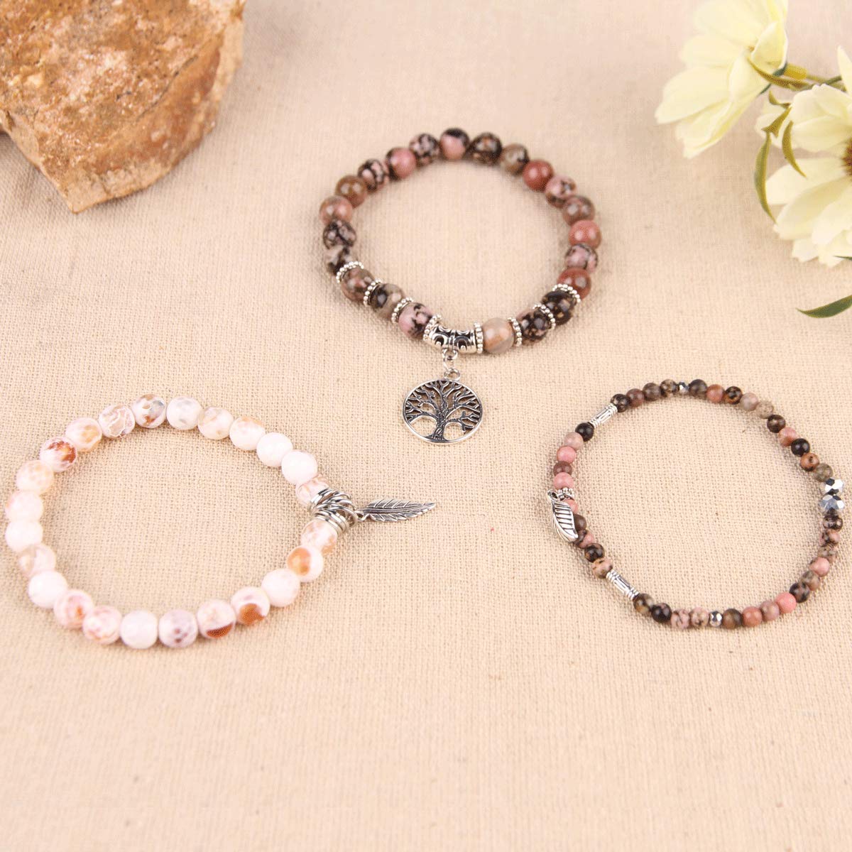 Healing Stone Crystal Beaded Bracelets for Women - Tree of Life Yoga Stretch Bracelet Set, Spiritual Jewelry Birthday Gifts for Her | Meditation, Yoga & Positive Energy Jewelry