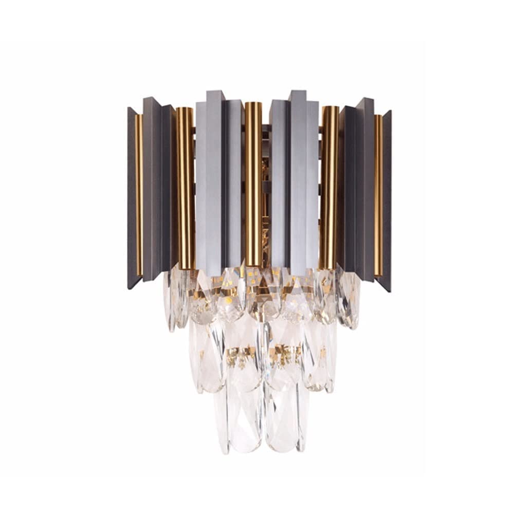 Postmodern Crystal Wall Lamp with Black Metal Sconce - E14 Bedside Lighting Fixture for Bedroom, Living Room & Hotel Decor | Elegant Home & Dining Room Wall Light for Modern Interiors